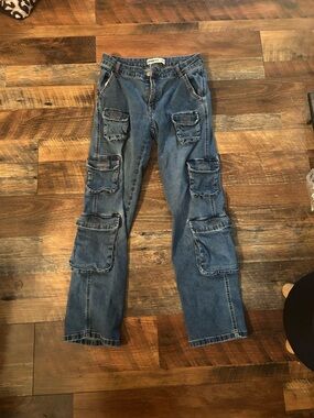 Love Women's Blue Cargo Straight-Leg Jeans
